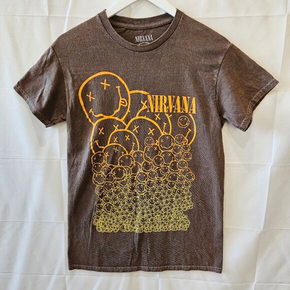 Nirvana [Read/Flaw] Band Music Graphic Brown Short Sleeve Tee Size Small - Picture 1 of 7